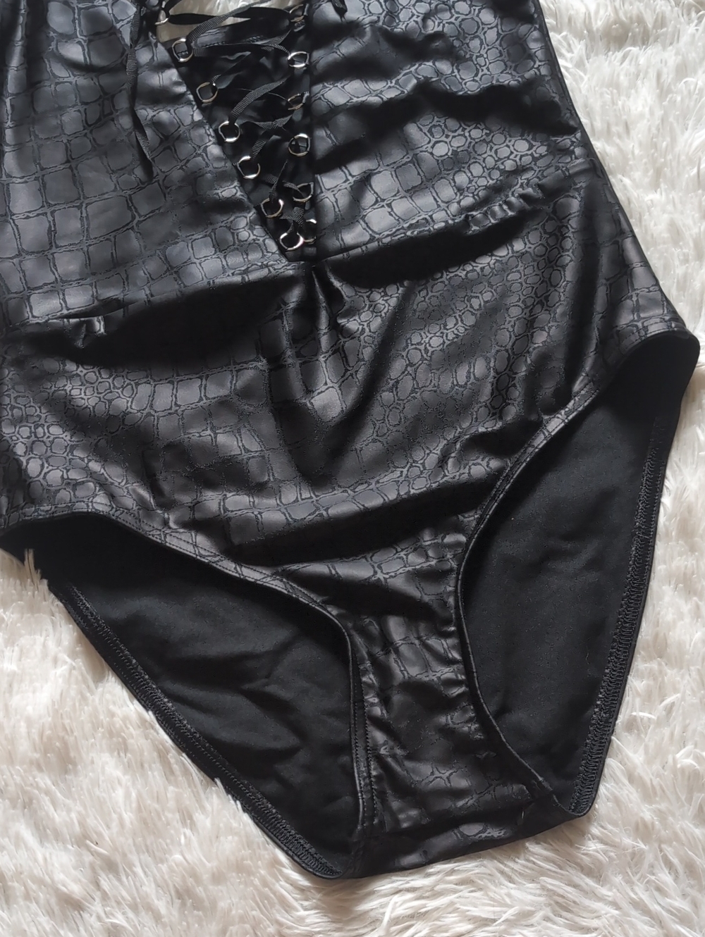 Blackmilk A Lot of Croc Lace Up Corset Faux Leather Crocodile Bodysuit Medium - Picture 7 of 14